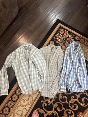 3 Large Bob Timberlake Men's Plaid Button-Down Shirts - Blue, Light Blue, Beige